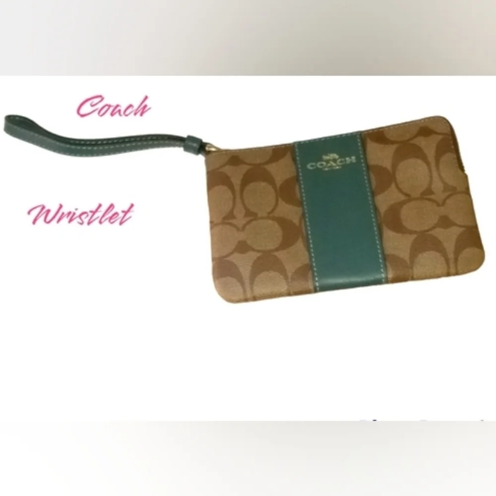 ♦Coach VTG Corner Zip Wristlet F58035-Khaki & Dark Turquoise- Brand New With Tag - Picture 10 of 16